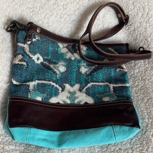 Myra Bag Turquoise and Dark Brown Crossbody